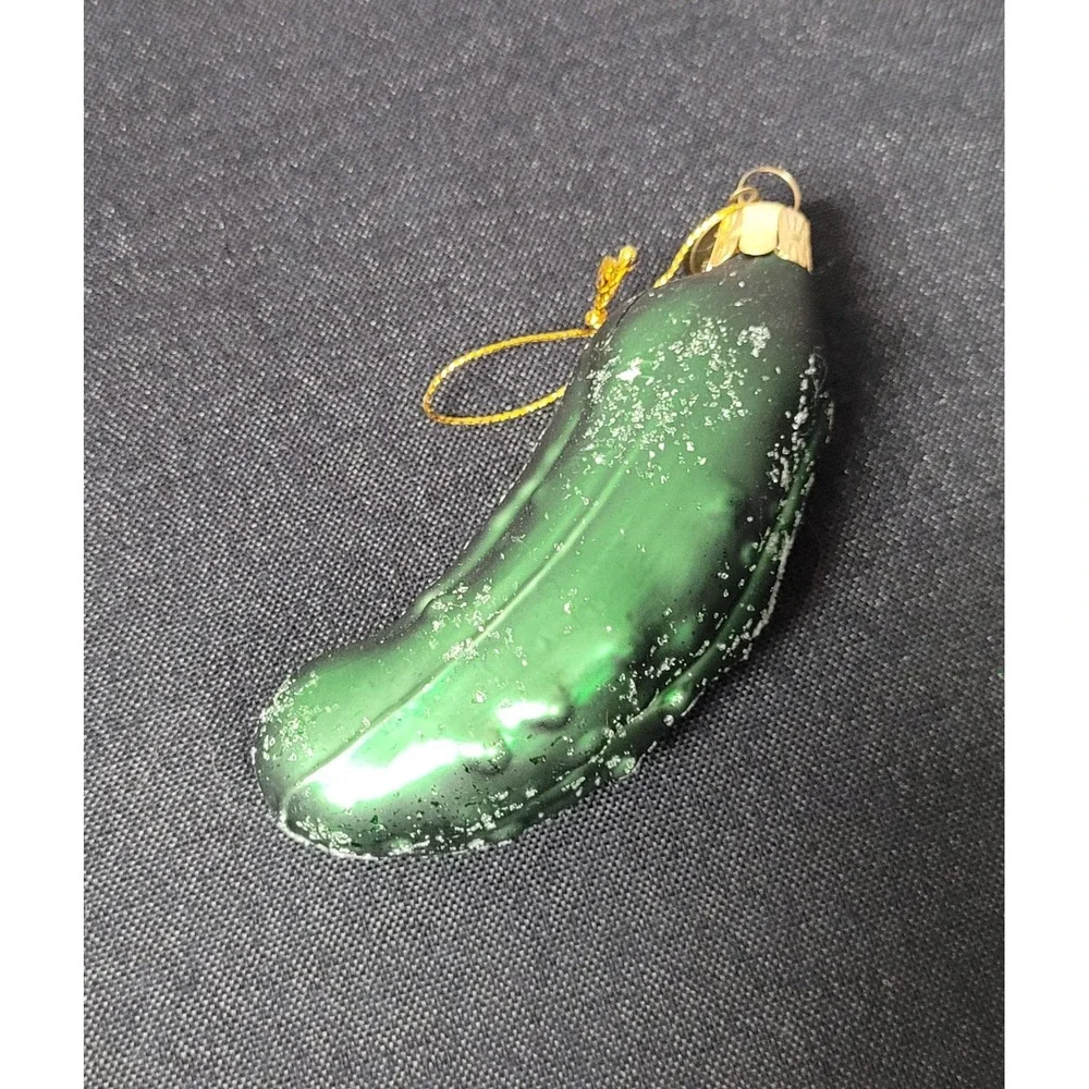 Pier 1 Glass Pickle Christmas Ornament Green Glittery